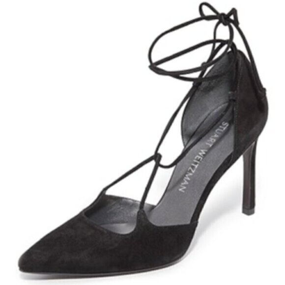 Stuart Weitzman on-a-string blue tie up pointed toe heels - Picture 2 of 12